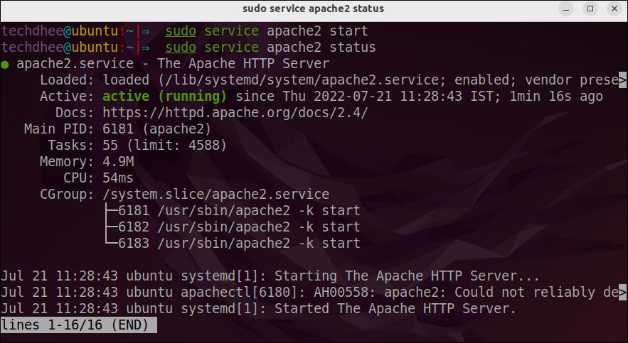 Apache2 web server on Ubuntu